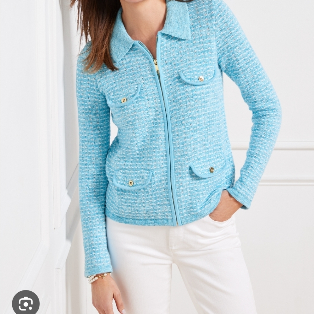 Talbots Blue Collared Zip Cardigan XS